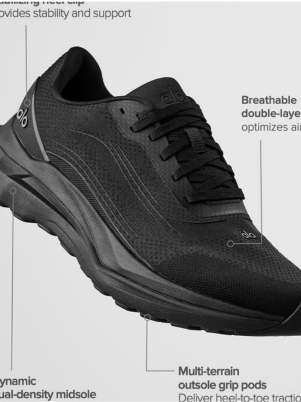 ALO Yoga Men's Black Athletic Running Sneakers